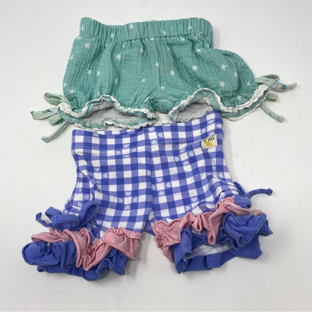 Sweet Honey and Wildflowers Shorties Mint green lavender pink ruffles 12 months